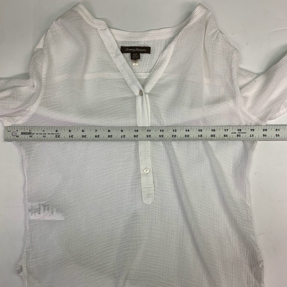 Tommy Bahama White Linen Blend Gauze Roll Tab Sleeve V Neck Tunic Top S - Picture 10 of 12